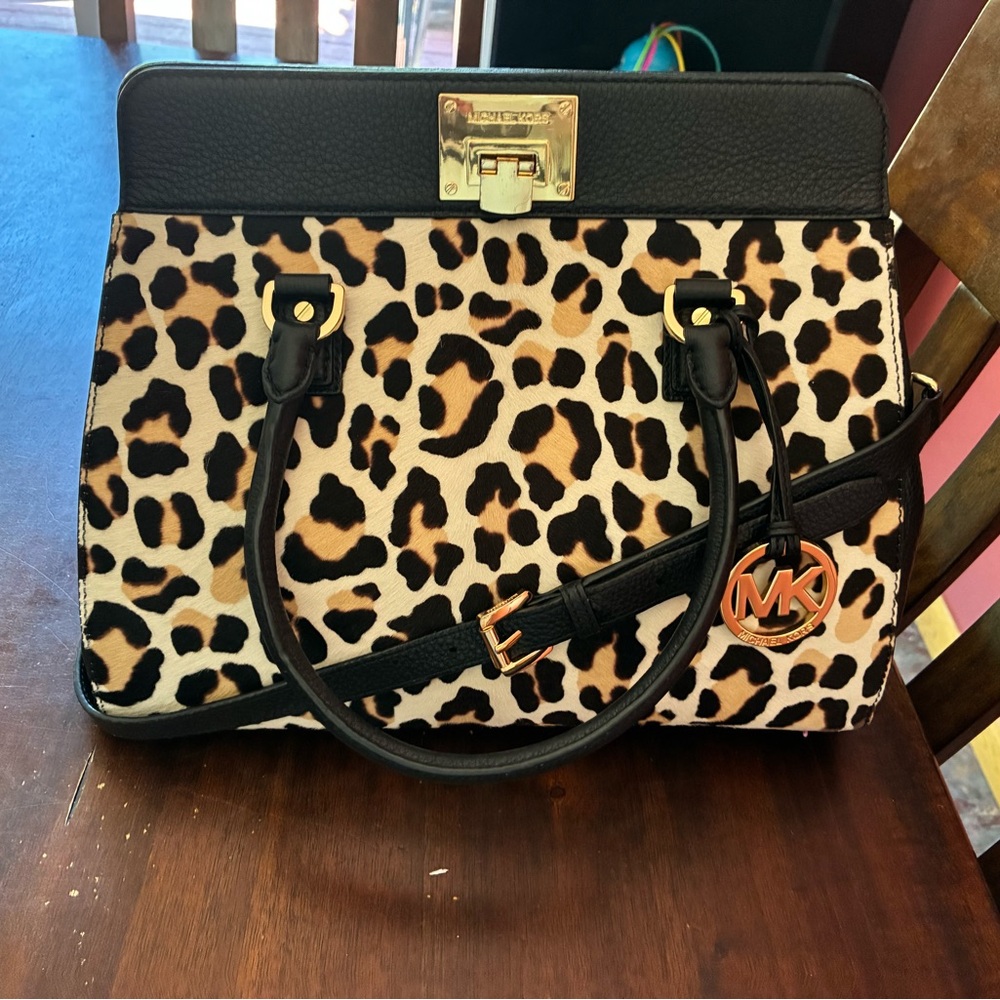 Michael Kors Animal Print Satchel with Black Accents